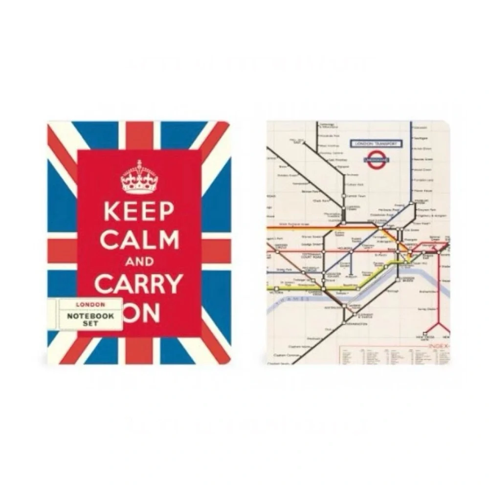 Cavallini London Notebook Set NWT Keep Calm Carry On Union Jack Tube Map